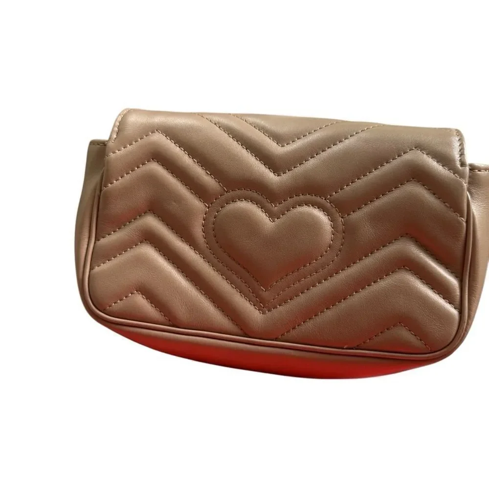 Gucci Marmont double G mini Beige Leather Crossbody Bag with Gold Chain - Picture 5 of 11